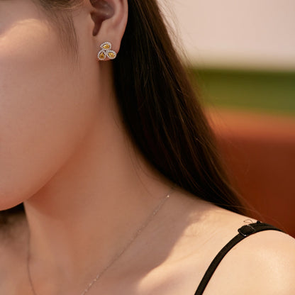 [Together]Ornate Flower Shape Pear Cut Lover Earrings