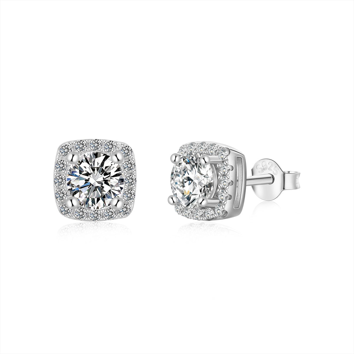 [Together]Classic Round Center Stone Stud Earrings