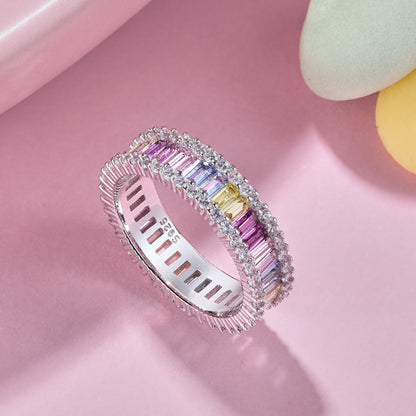 [Together]Dainty Kaleidoscopic Emerald Cut Daily Ring