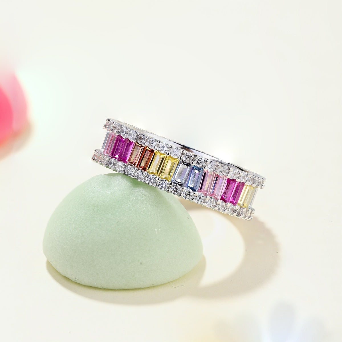 [Together]Dainty Kaleidoscopic Emerald Cut Daily Ring