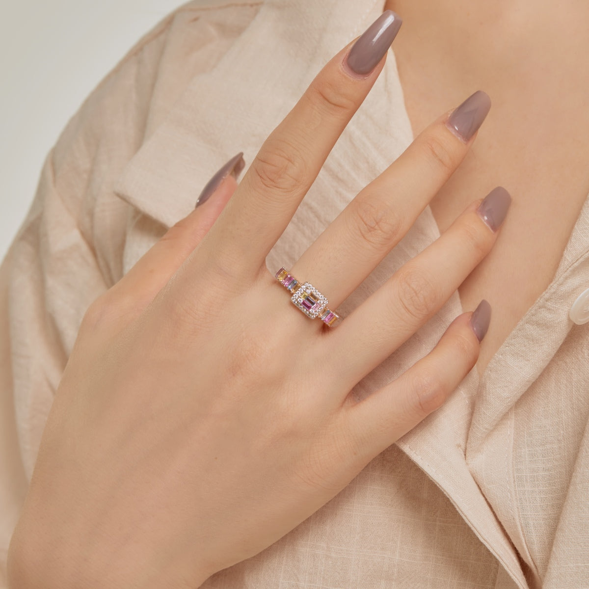 [Together]Exquisite Colorful Radiant Cut Party Ring