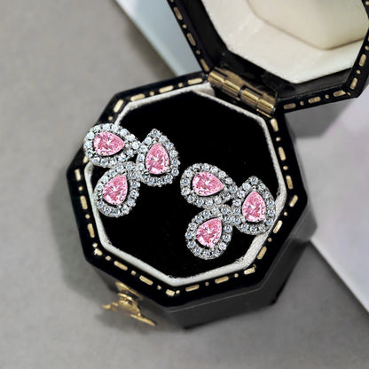 [Together]Ornate Flower Shape Pear Cut Lover Earrings