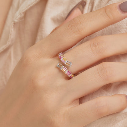 [Together]Charming Colorful Radiant Cut Adjustable Daily Ring