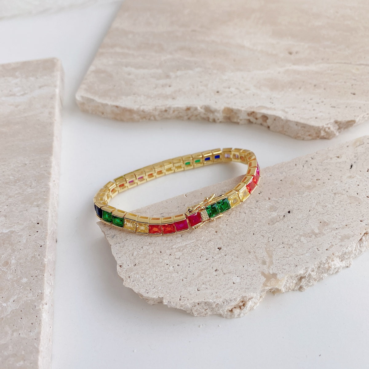 [Together]Radiant Colorful Princess Cut Tennis Bracelet