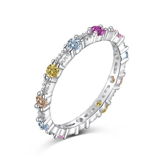 [Together]Sparkling Colorful Round Cut Tennis Ring